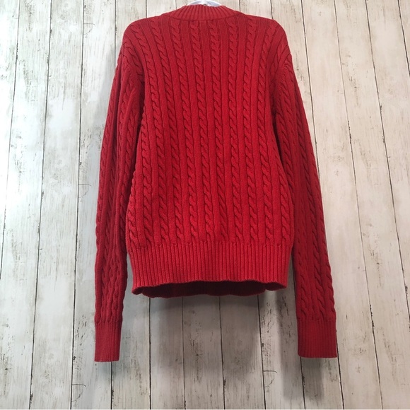 Polo Jeans by Ralph Lauren 1/4 Zip Red Pullover Cable Knit Sweater Large Unisex - Picture 2 of 4